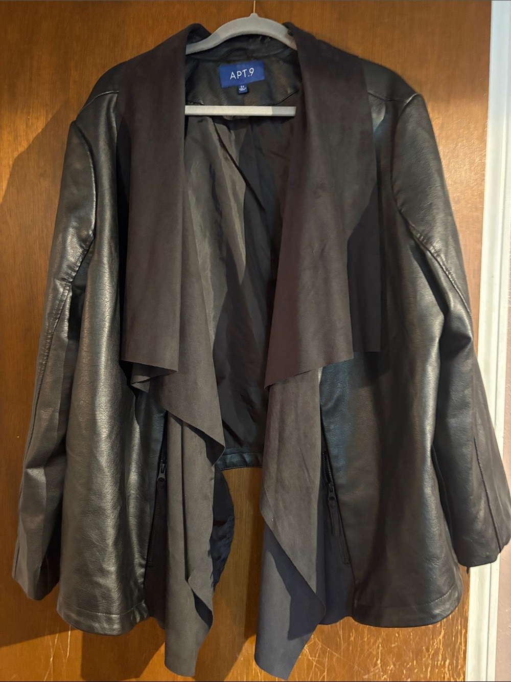 Apt. 9 Black Faux Leather Waterfall Draped Jacket